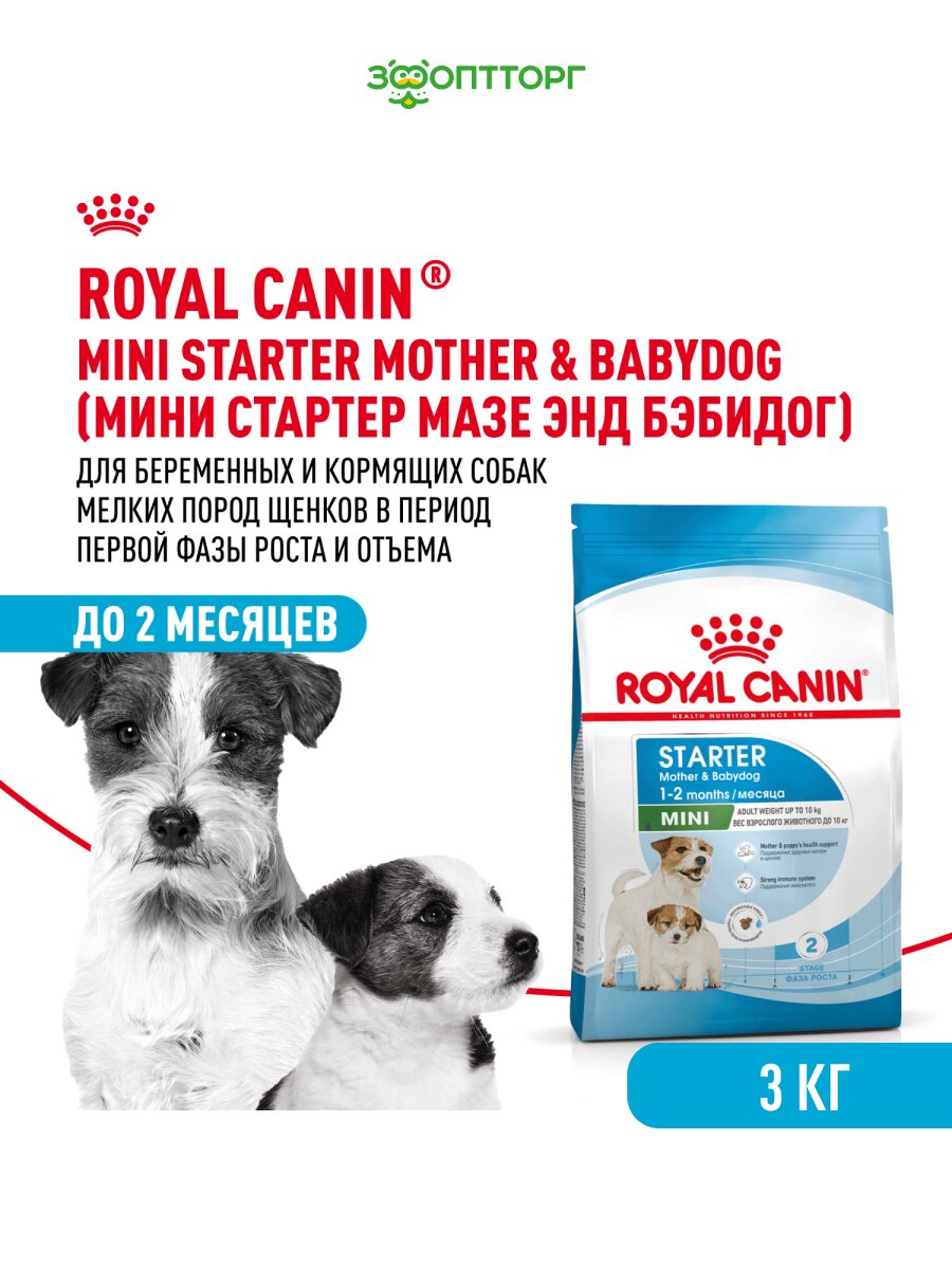 Сухой корм Royal Canin Mini Starter для щенков до 2 месяцев, беременных и кормящих сук, Птица, 3 кг