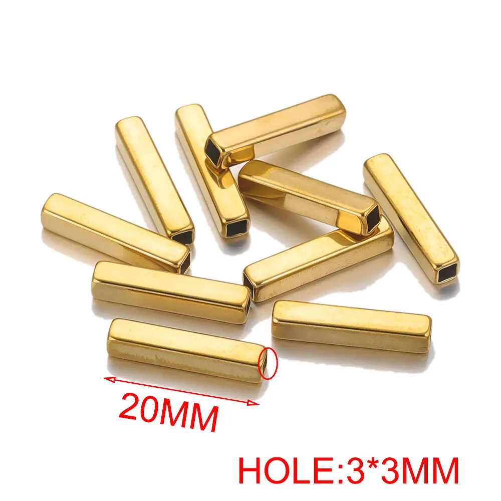 Бусины квадратные золотистые 20мм, 3х3мм, 20шт