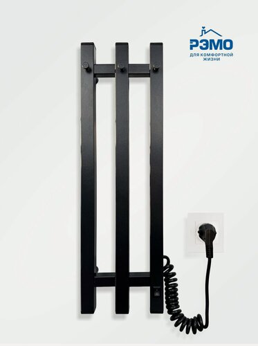 Изображение товара Полотенцесушитель электрический РЭМО Квадрум 500х155 мм черный матовый, узкий вертикальный