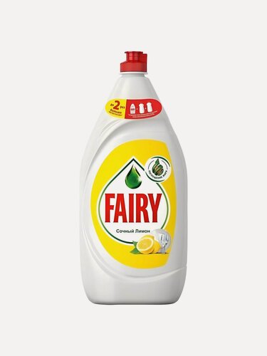 Изображение товара Средство для мытья посуды Fairy Сочный лимон 1350 мл — эффективный антижир для кухни, овощей, фруктов и детской посуды