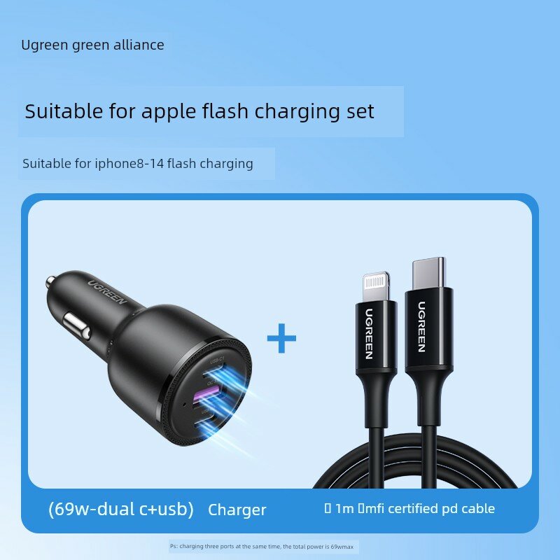 Автозарядное устройство 69Вт с кабелем MFi 1м для iPhone 8-14 дюймов, комплект быстрой зарядки