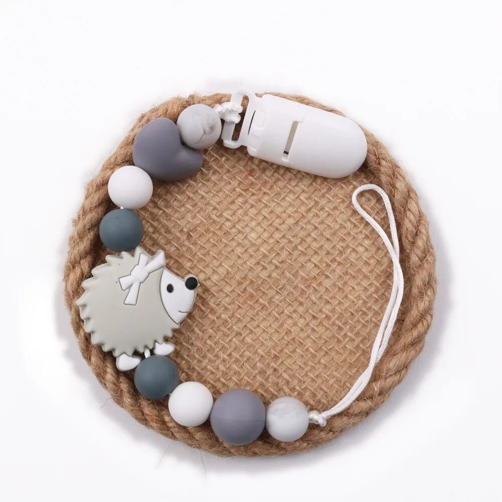 Цепочка-зажим для соски ежик силиконовый MXLB-143-gray