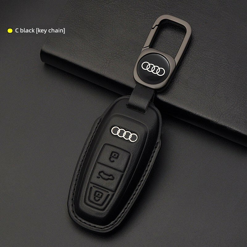 Чехол для ключей из натуральной кожи Audi A8L, черный, защелка с кольцом