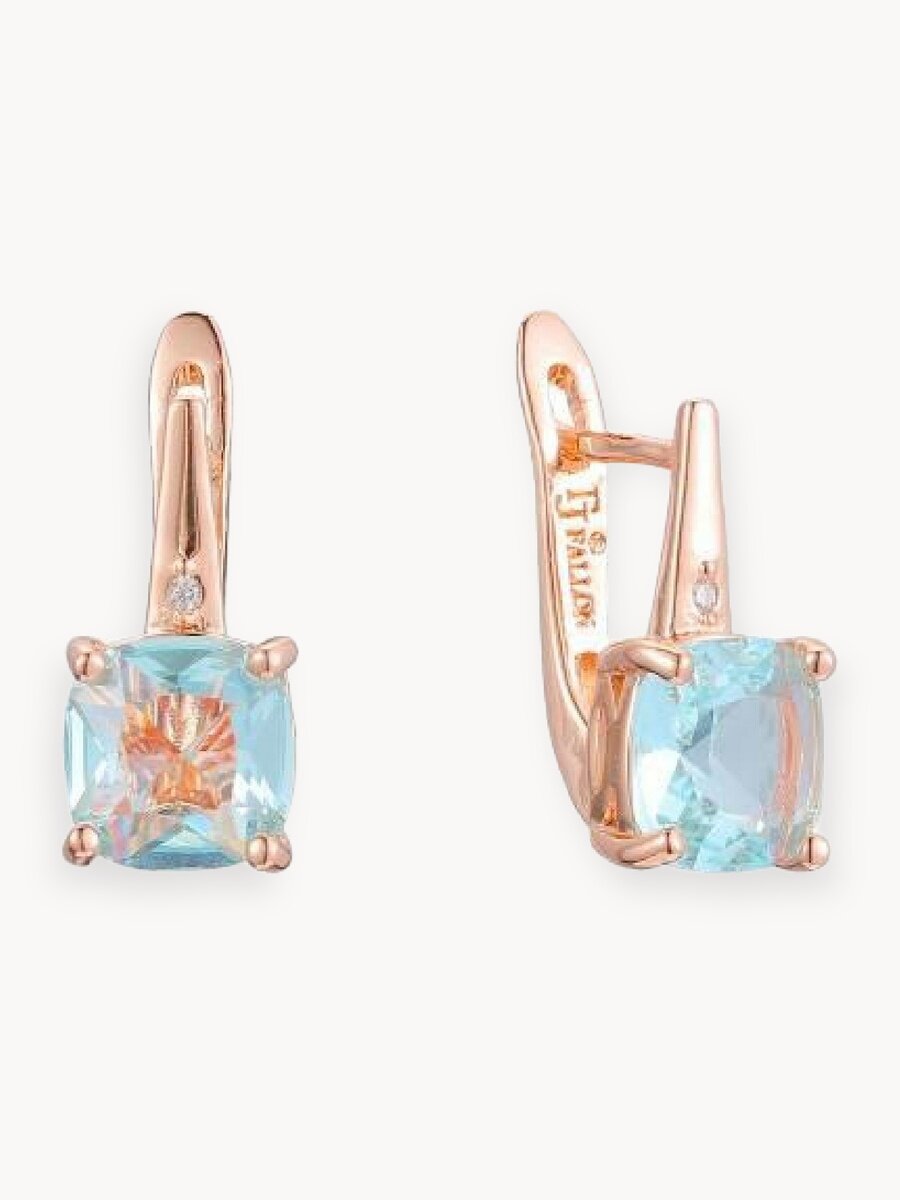 Серьги, кристалл, топаз синтетический, фианит