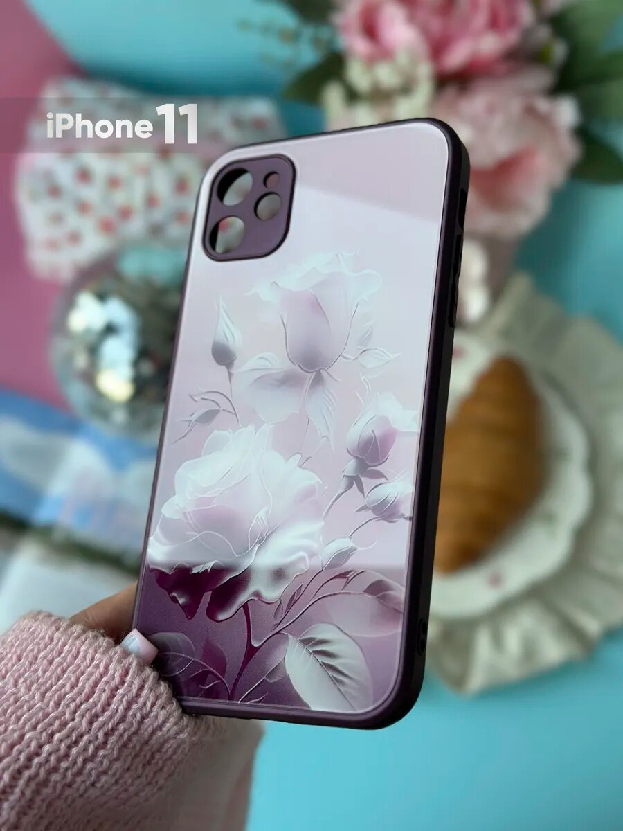 Чехол на iPhone 11 стеклянный с принтом, накладка со стеклянной задней панелью и выразительным дизайном
