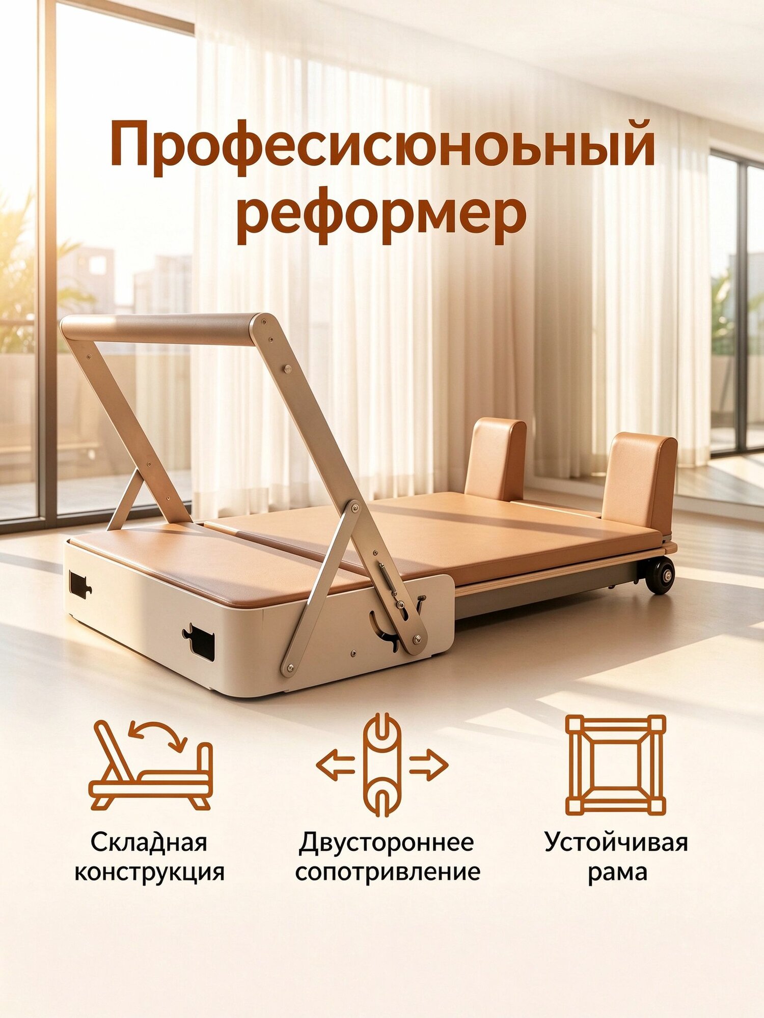 Складной реформер для пилатеса, домашний тренажёр, многофункциональный, бесшумный