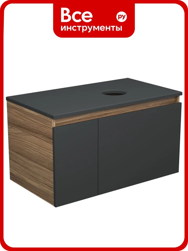 Тумба с раковиной Bauedge Bauedge (тумба подвесная Bau Dream Blackwood 80, графит + раковина санфаянс накладная овальная BAU Nimb Размер 50х36) BD2174