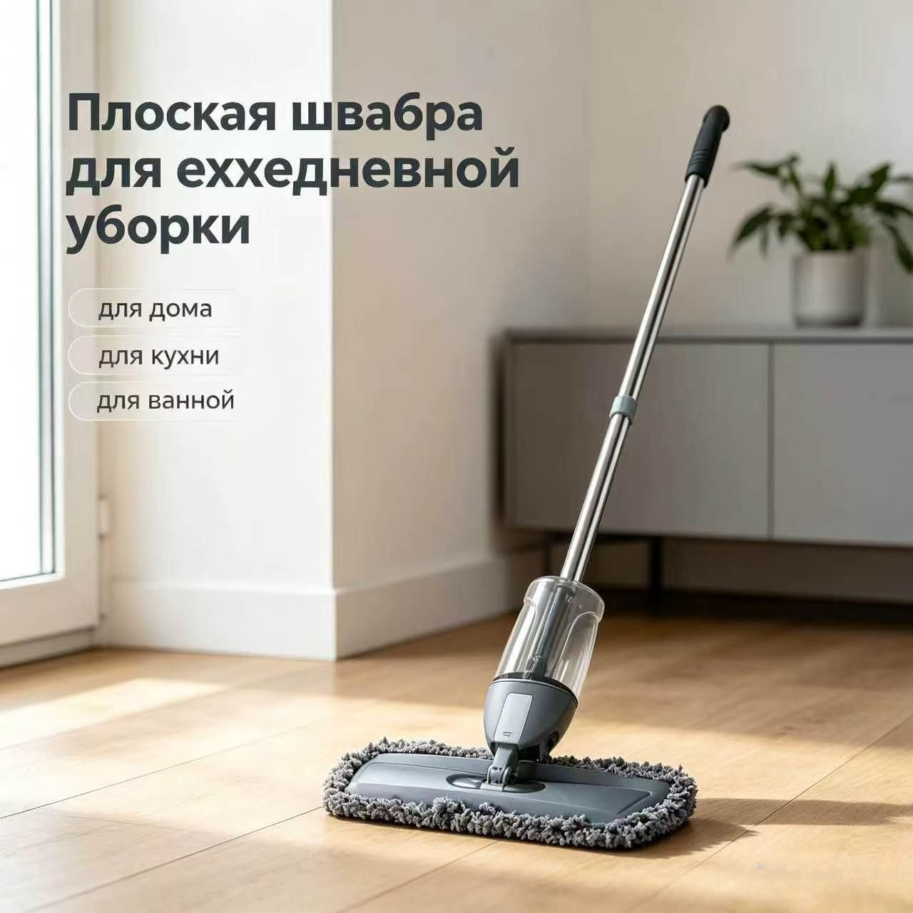 Швабра впитывающая, с распылителем 125 см насадок 3 шт abs пластик желтый