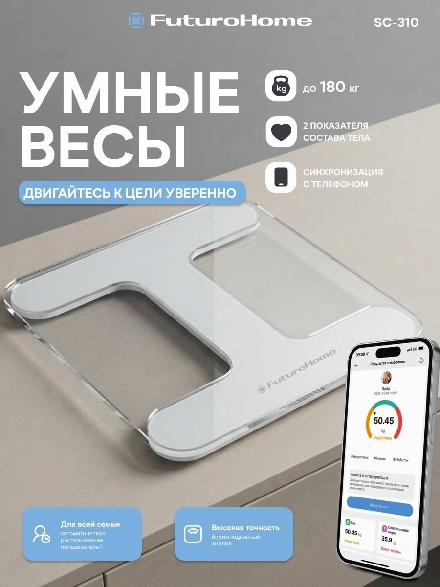 Весы напольные электронные FuturoHome SC-310, Bluetooth, 2 показателя