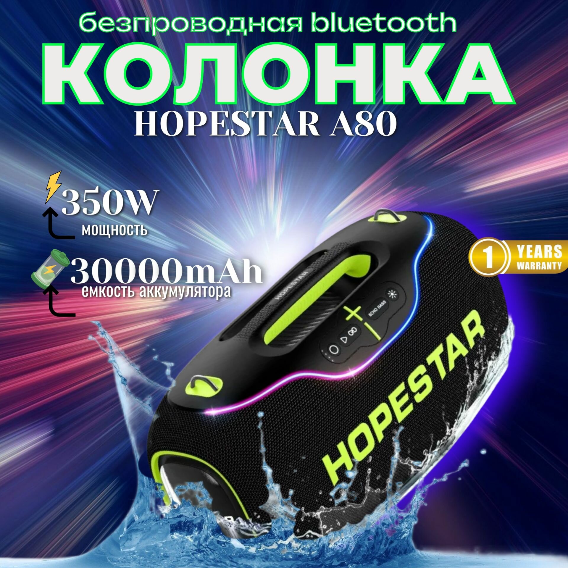 Безпроводная Premium Bluetooth колонка HOPESTAR A80 (350W) - для вечеринок и развлечений