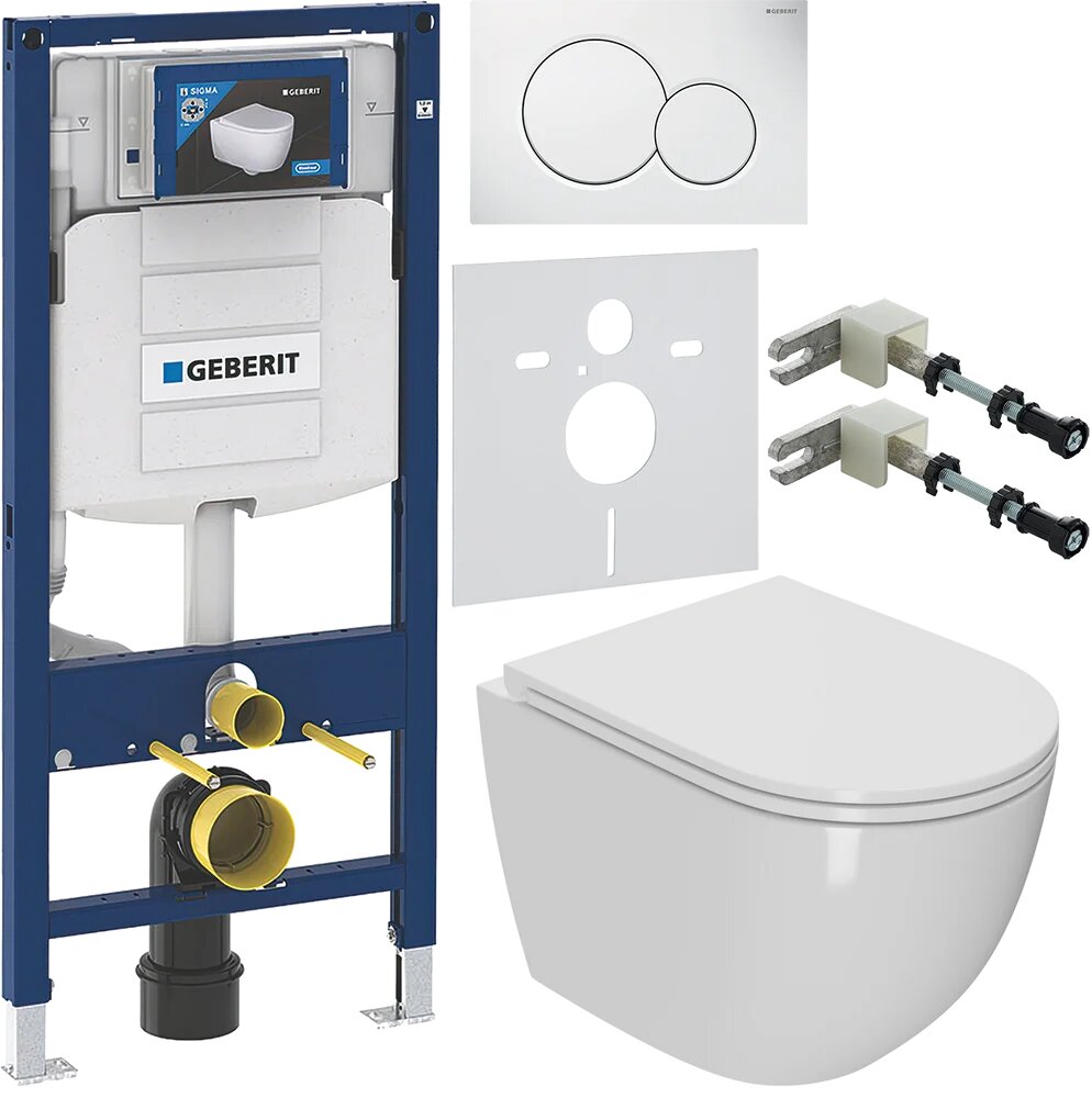 Комплект Унитаз подвесной Bauedge Bau Dream Hurricane-2 безободковый с микролифтом белый / Инсталляция Geberit Duofix UP 320 111.300.00.5 / Кнопка Sigma белая Крепления к стене Шумоизоляция