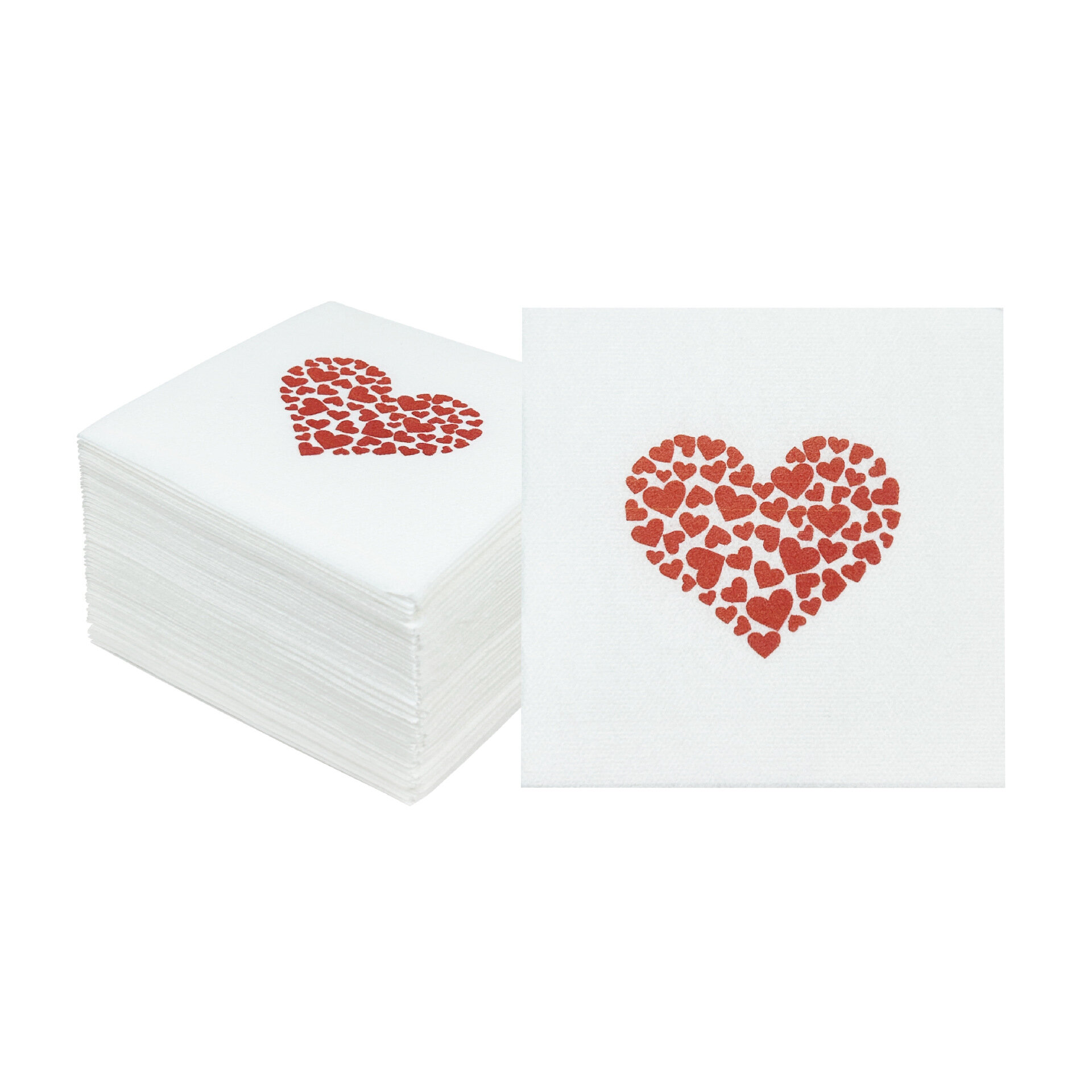 Салфетки для свадебного декора безворсовые для коктейлей с принтом в виде сердечек ко Дню святого Валентина