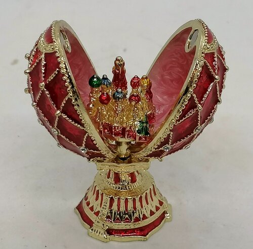 Изображение товара Яйцо Фаберже, сетка со стразами, с храмом внутри, малое, арт 80913, красное