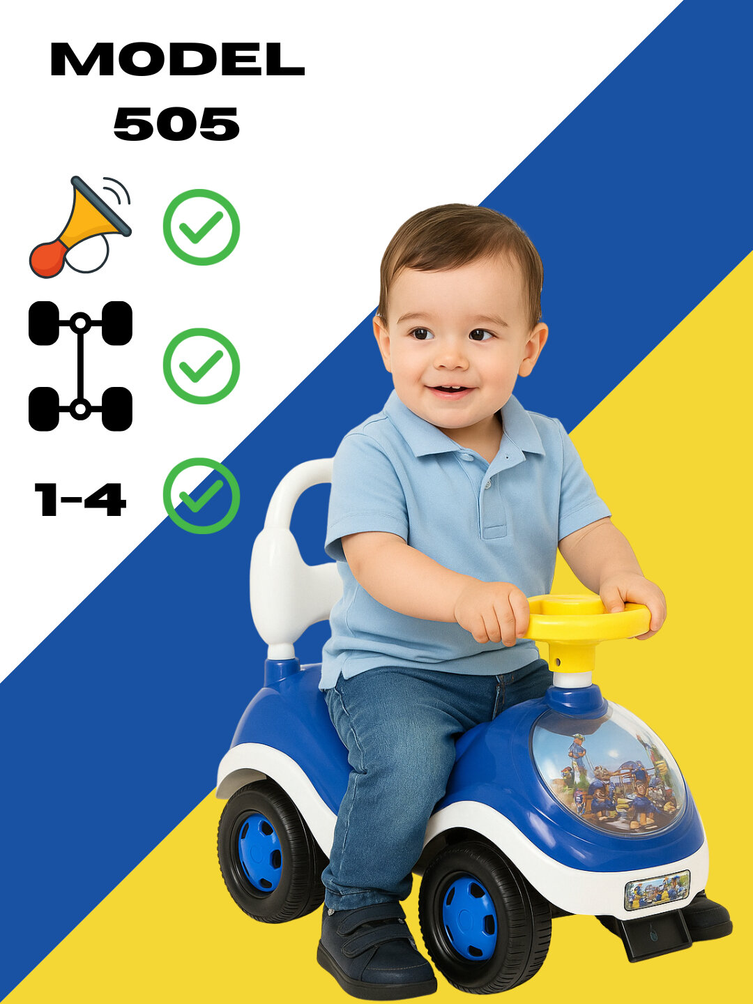 Детская машина-коляска, безопасная для небольших поездок, с держателем, возраст 2+