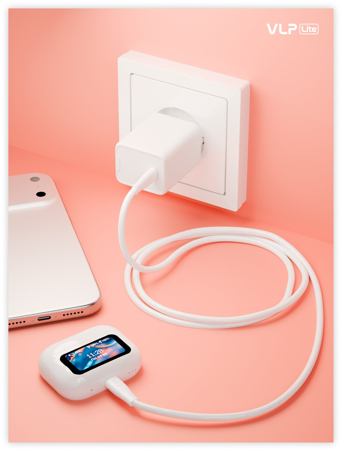 Дата-кабель VLP LITE Color Line USB-C to Lightning, 27W, 1м, белый — фото 1