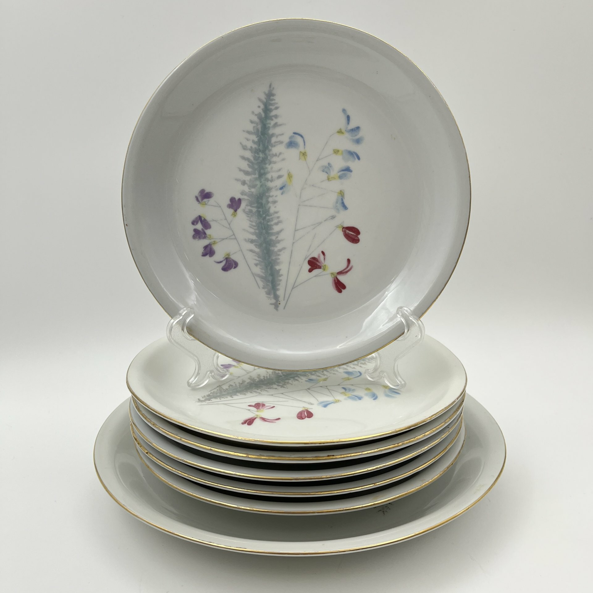 Набор десертных тарелок с блюдом на 6 персон, украшенный цветочным декором