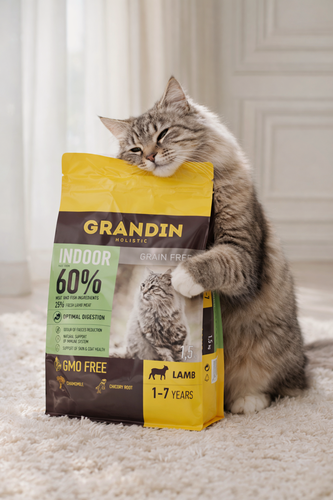 Изображение товара Сухой корм Grandin Holistic, Indoor, для домашних кошек, с ягненком, 1.5кг