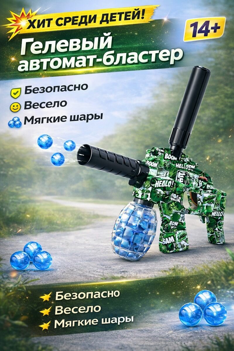 Гелевый автомат-бластер для детей 14+ с мягкими гидрогелевыми шариками, для активных игр