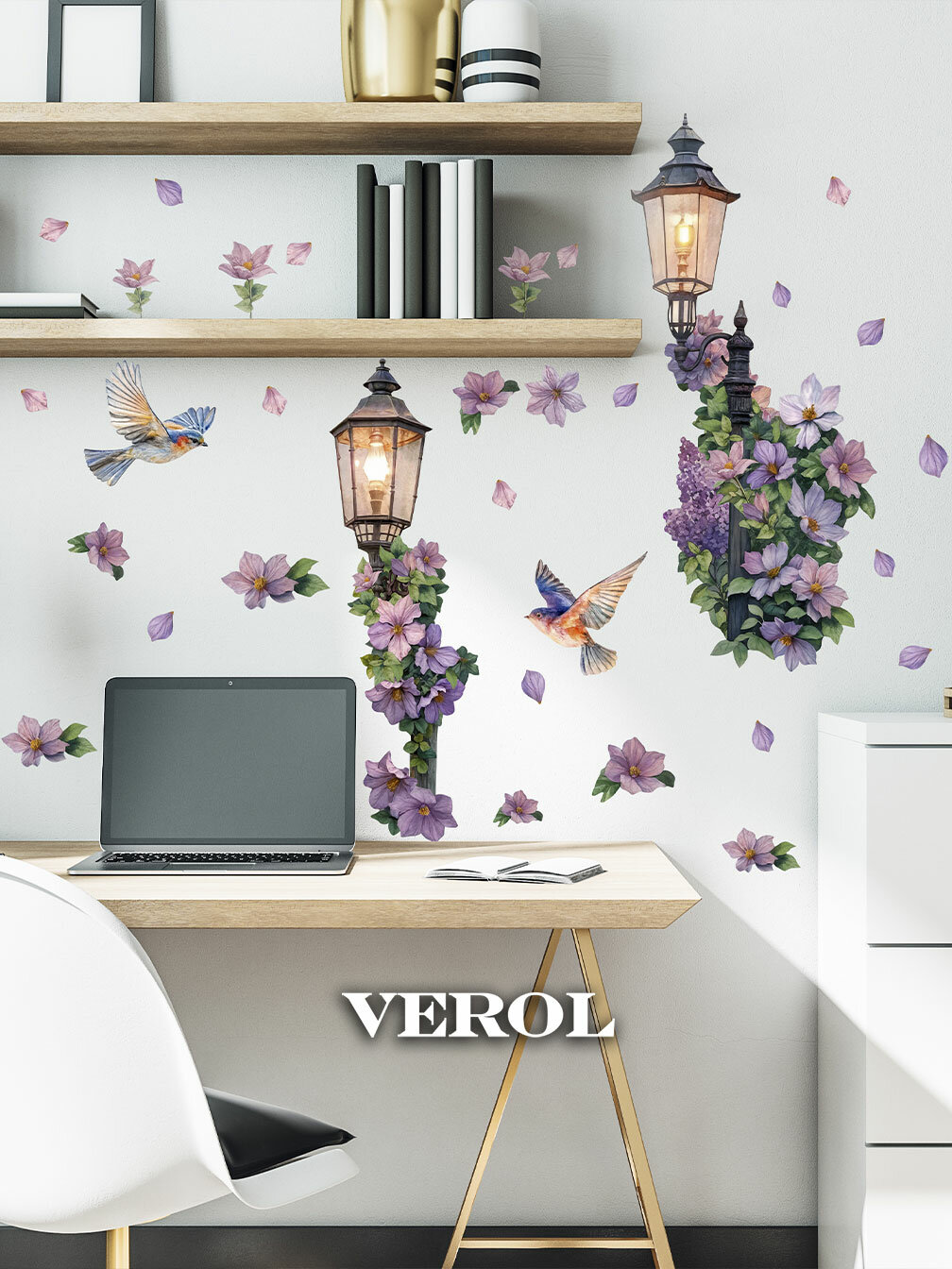 Наклейки интерьерные VEROL "Фонарь в цветах", влагостойкие, виниловые, для декора