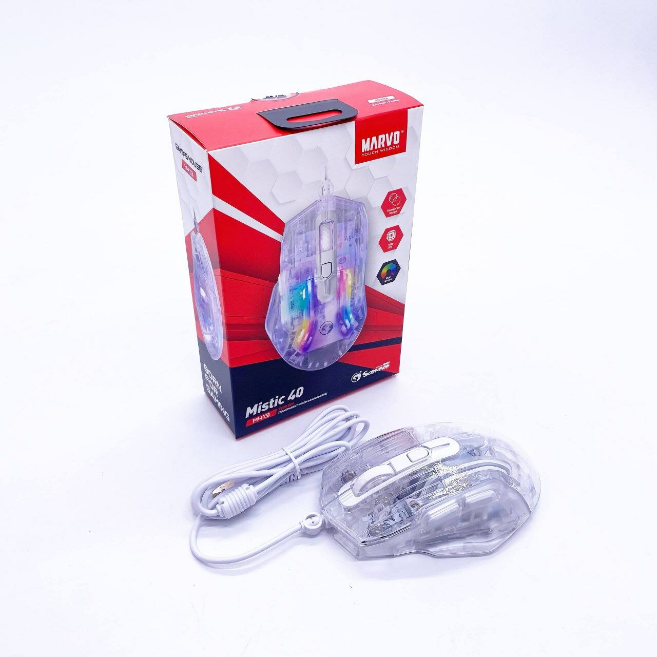 Игровая прозрачная мышь Marvo M413 Mistic 40 с RGB подсветкой