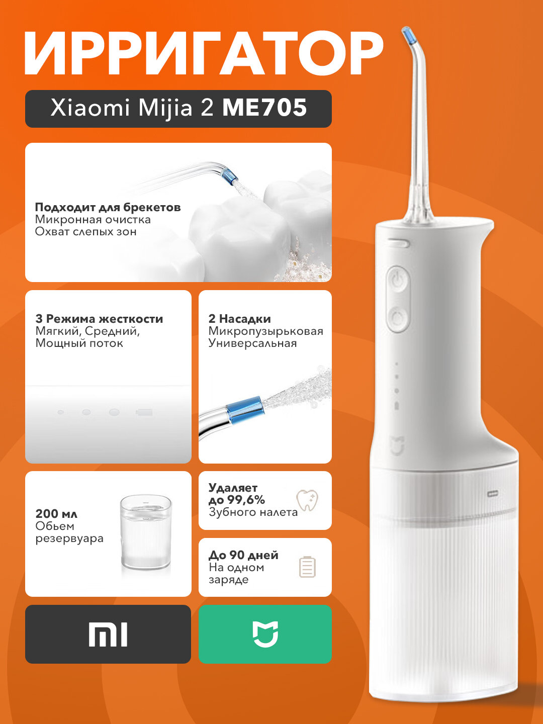 Ирригатор для полости рта Xiaomi Mijia 2 ME705, для чистки зубов, для брекетов