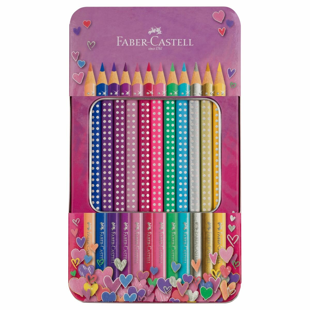 Карандаши цветные Faber-Castel "Sparkle", 12 цв, трехгран, метал. короб