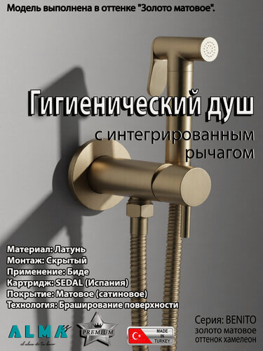 Изображение товара Гигиенический душ со смесителем (для биде) скрытого монтажа BENITO ALMAes AL-859-03 золото матовое латунь