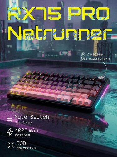 Изображение товара CyberLynx Игровая клавиатура беспроводная RX75 Pro, (Mute), Русская раскладка, черная, розовая