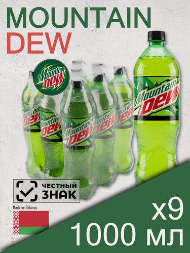 Изображение товара Mountain Dew, 1 л, 9 шт, пластиковая бутылка (газированный напиток Маунтин Дью, классический)