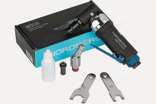 Изображение товара Пневмомашина угловая NORDBERG NP3120, синяя, с зажимом, профессиональная, с набором