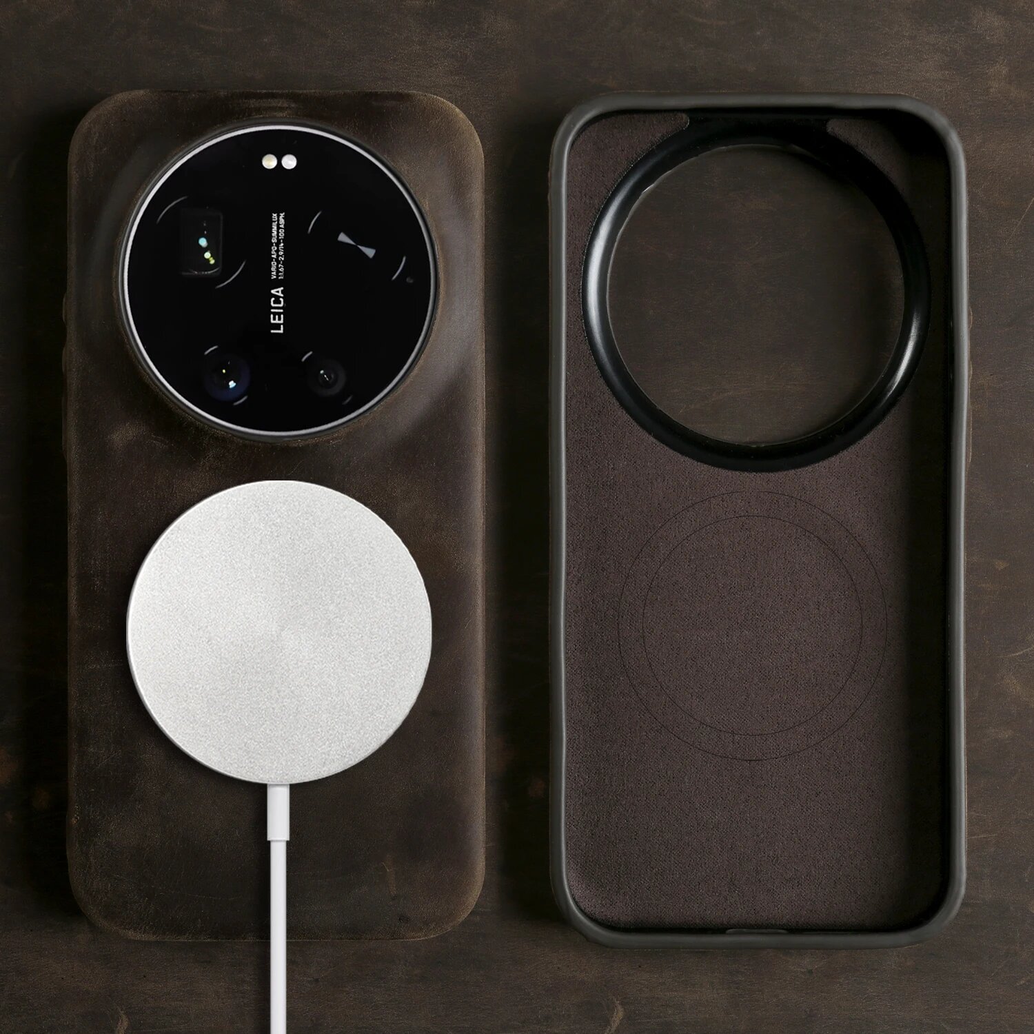 Магнитный чехол из натуральной кожи Crazy Horse для Xiaomi 17 Ultra, 15S, 15T, Сяоми 14, Coffee 3802