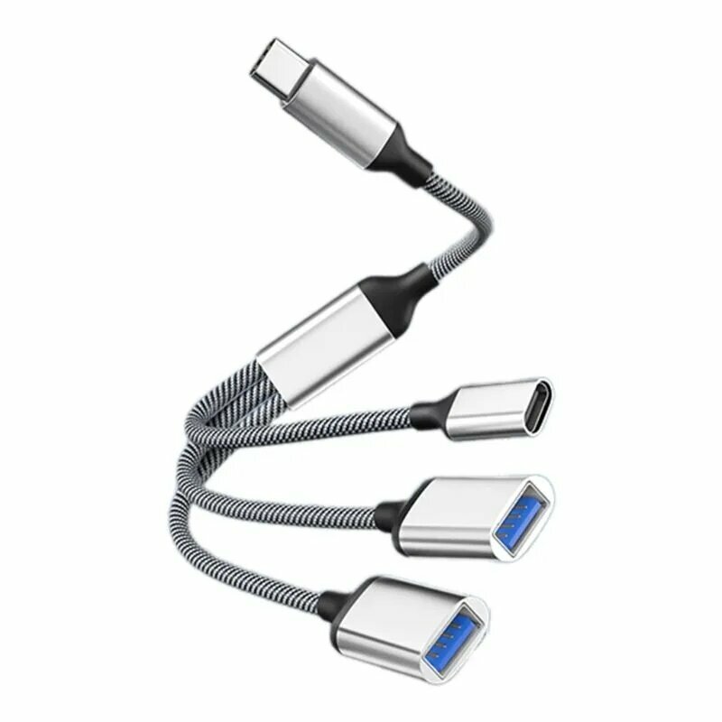 Тип C 2xUSB 1xType Адаптер OTG Y-разветвительный кабель Концентратор расширения USB 2.0 Оплетка для зарядки данных