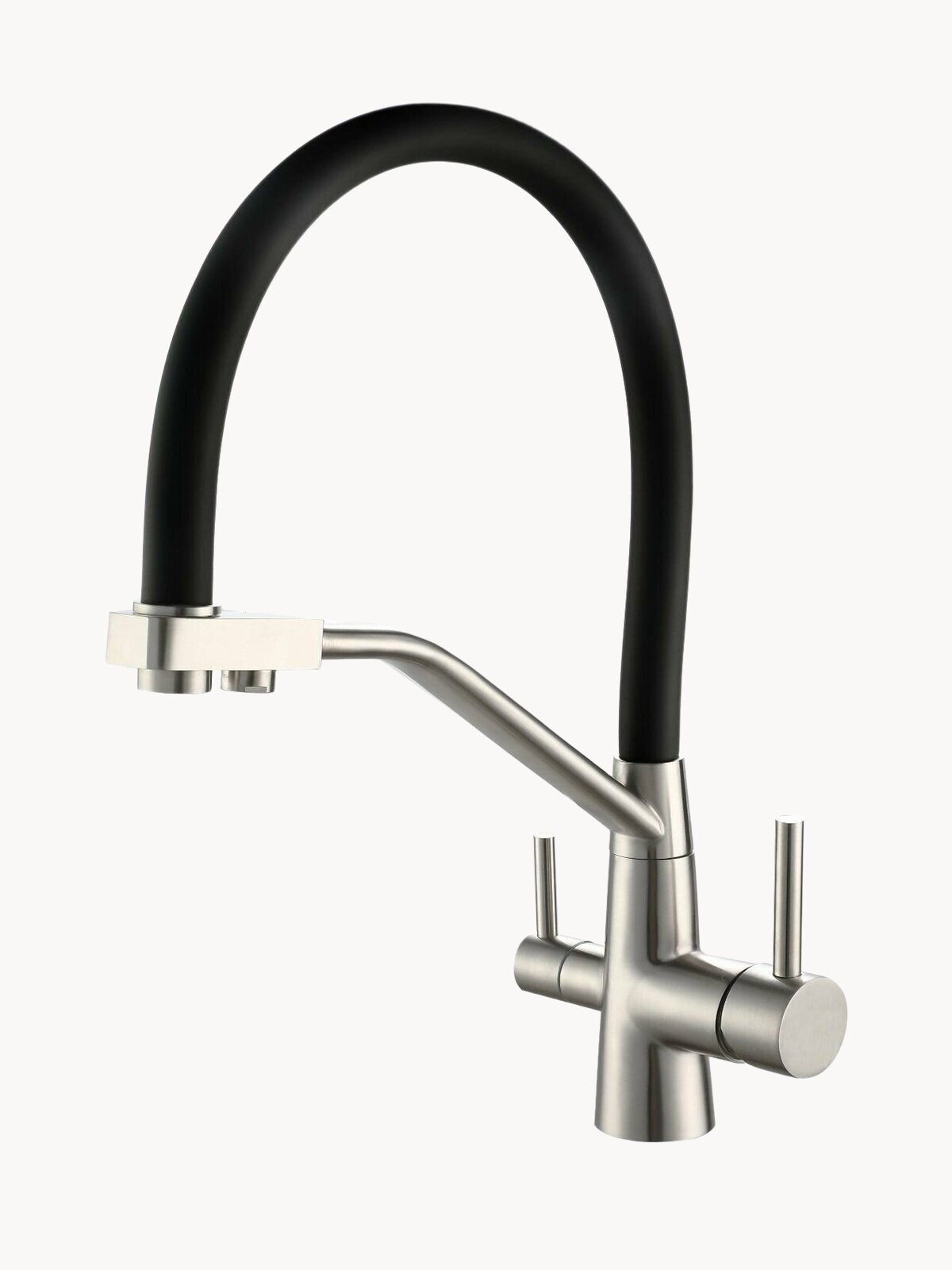 Смеситель для кухни с подключением к фильтру черный с гибким изливом из нержавеющей стали