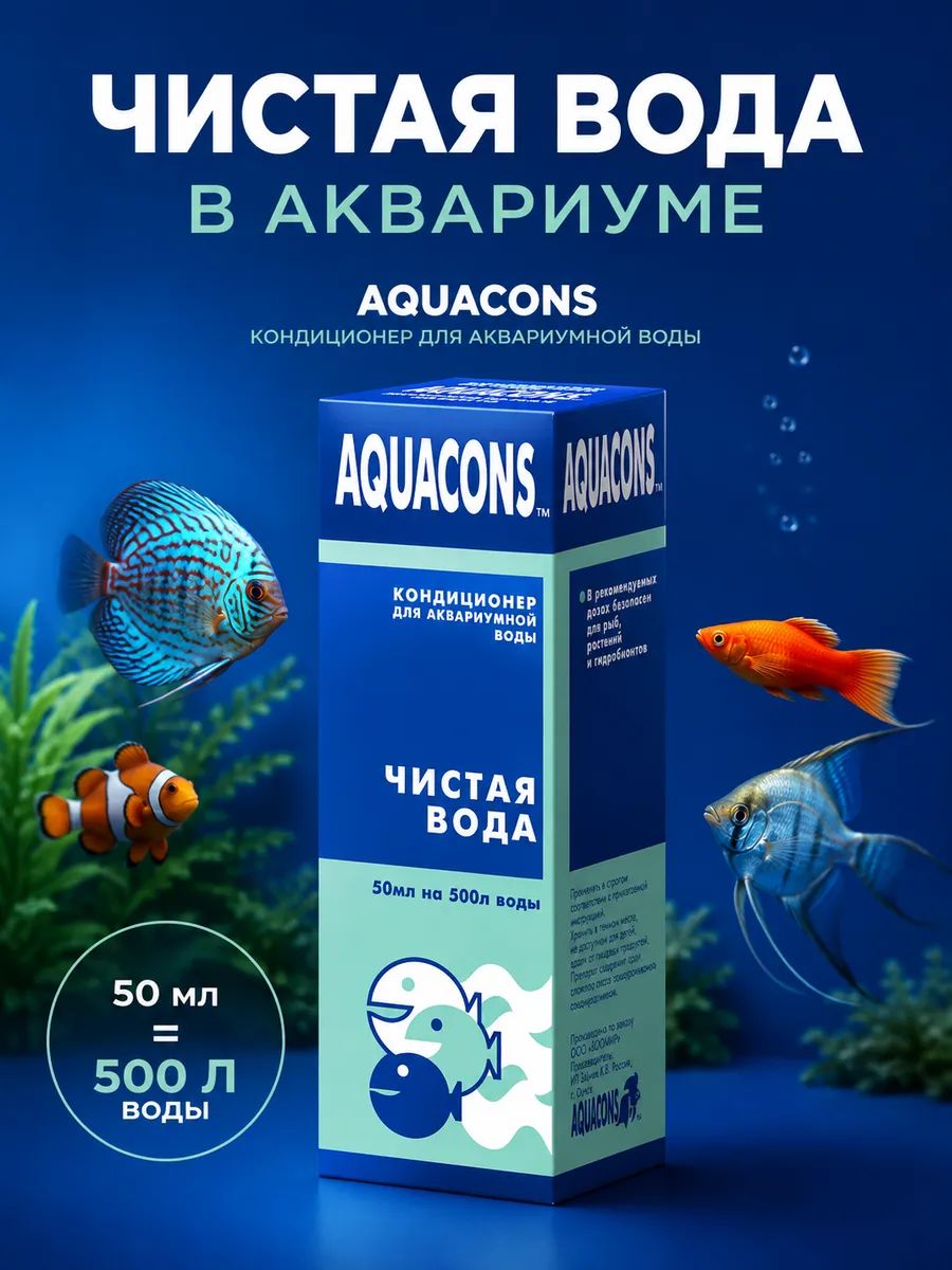 Кондиционер для аквариумной воды Aquacons "Чистая вода", 50 мл