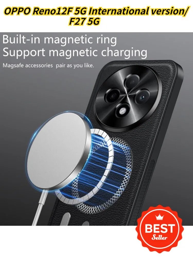 Двухслойный чехол премиум-класса из винтажной кожи для OPPO Reno12F 5G International version/F27 5G. Нескользящий, Ударопрочный, Износостойкий, Раздельные кнопки, Беспроводная зарядка MagSafe