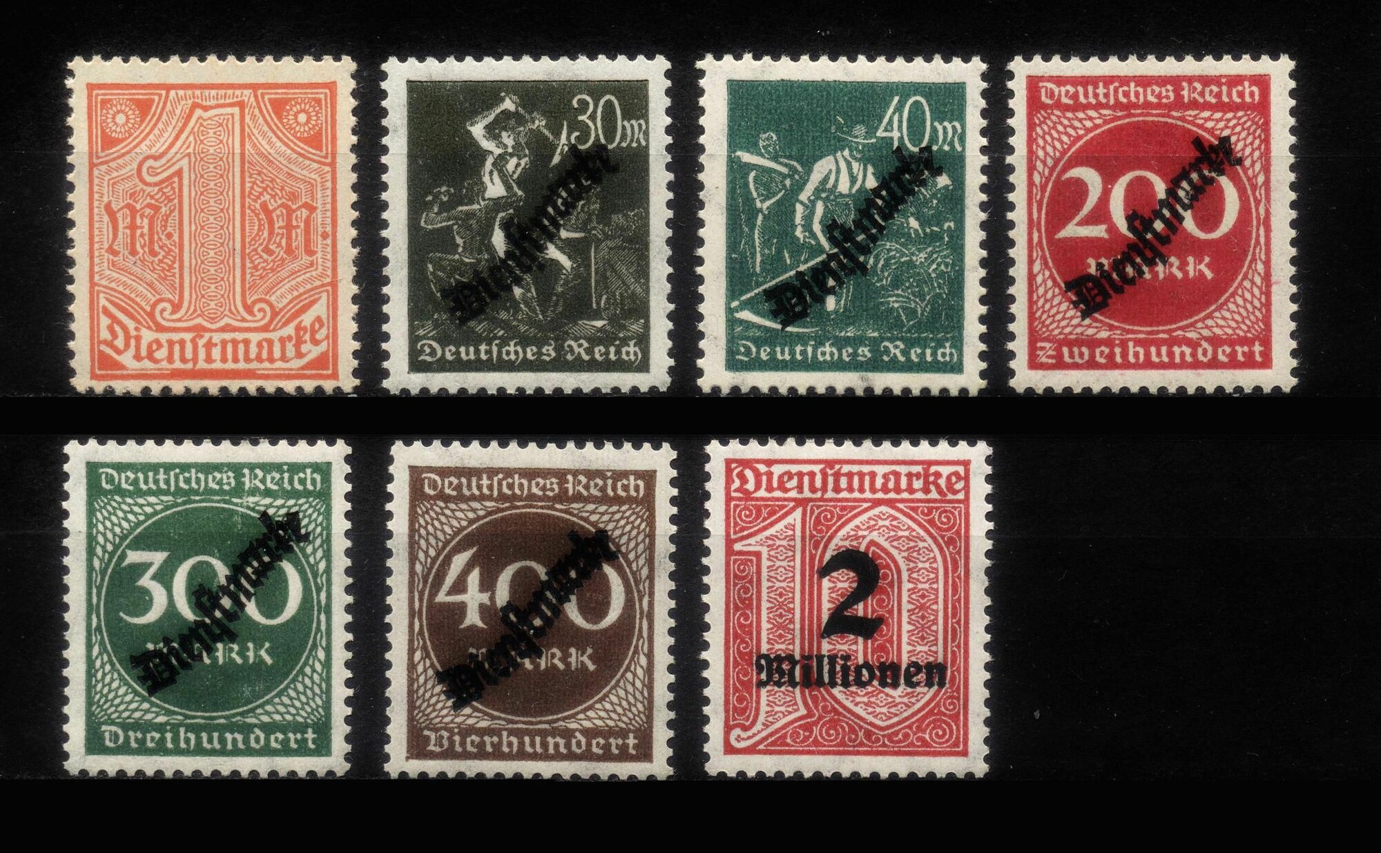 Марка. Германия. 1920-24 г. г. не частыe чистыe Dienstmarke