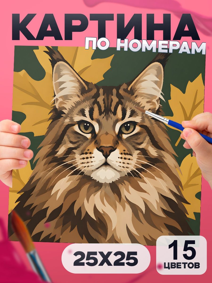 Мейн-кун кошка - картина по номерам для детей 25х25
