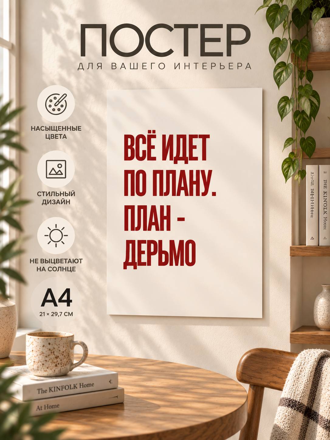 Постер интерьерный на стену А4 (21х29,7 см) эстетика красные буквы