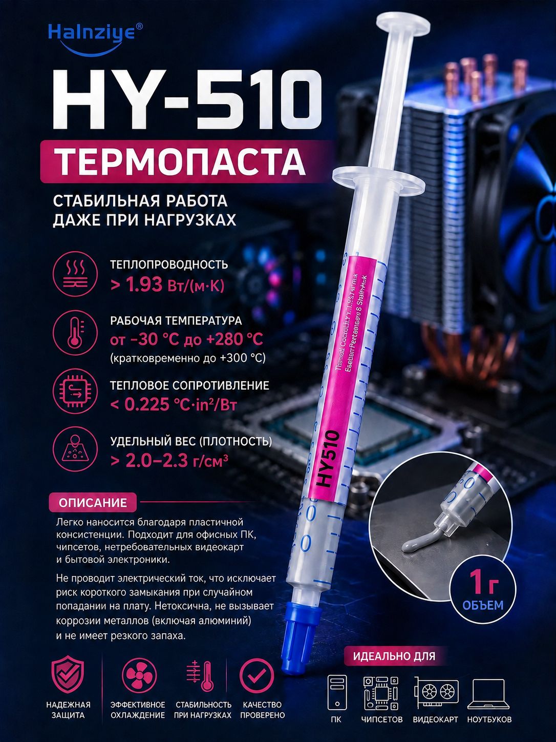 Термопаста HY510 для процессоров и видеокарт 1 грамм