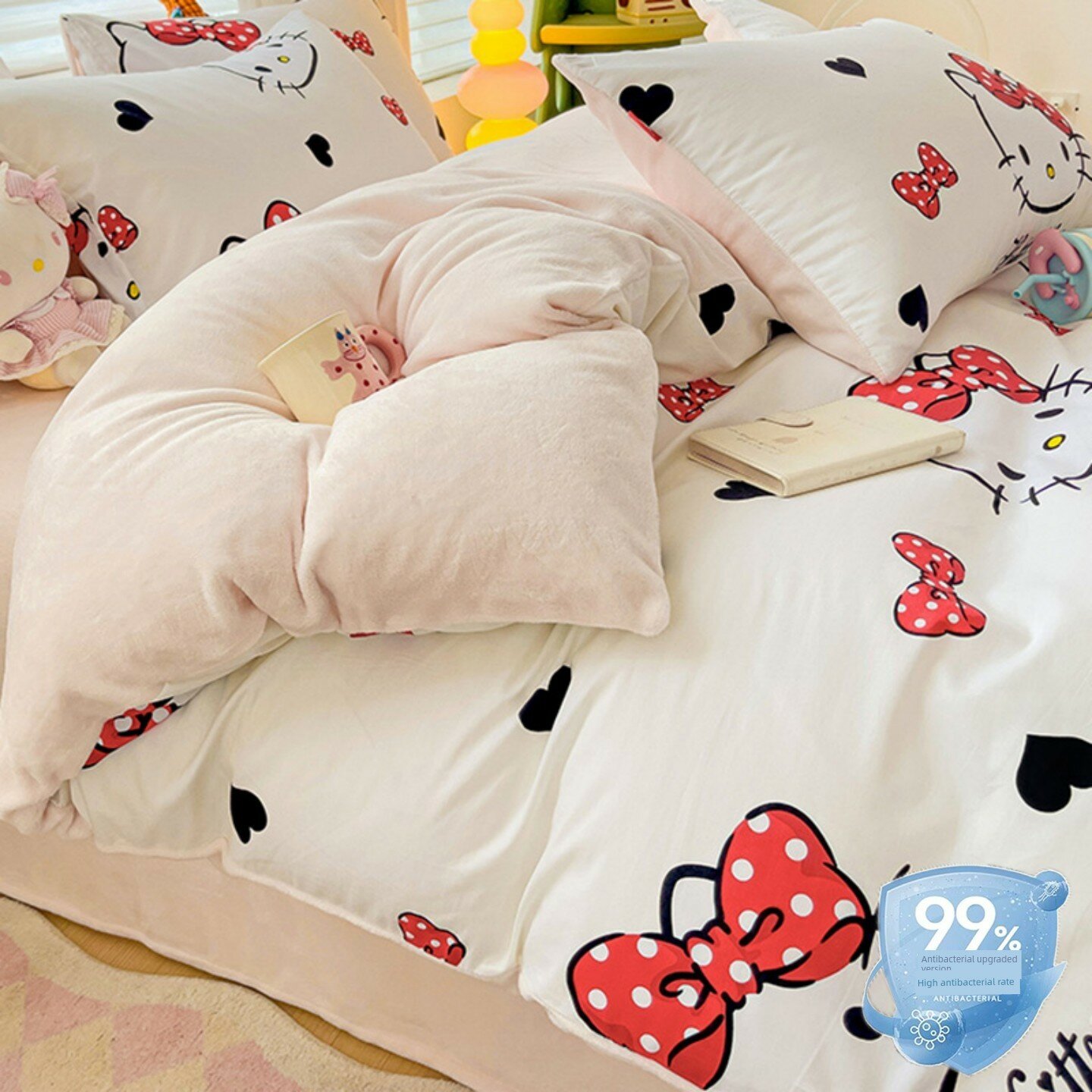 Комплект постельного белья Sanrio AB-sided из чистого хлопка с молочным велюром, три или четыре предмета, зимнее