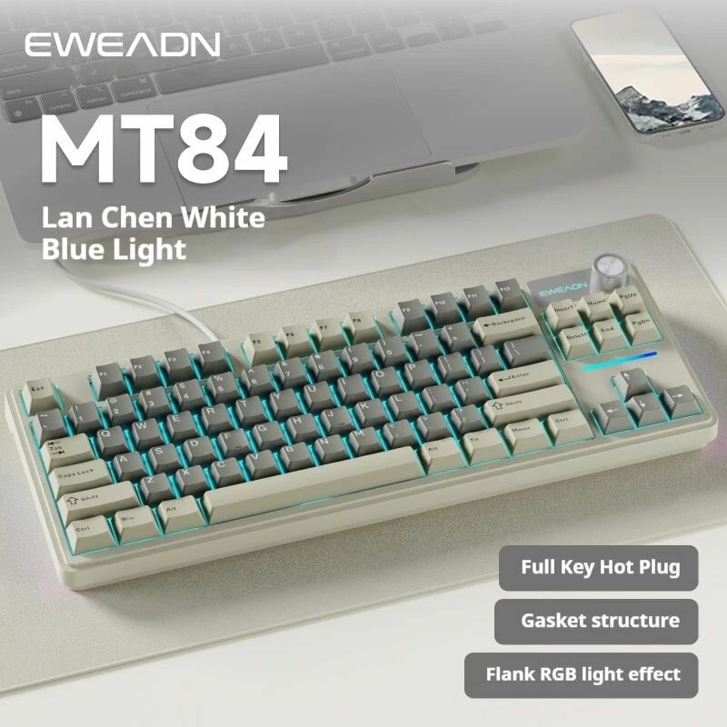 EWEADN MT84 Проводная механическая игровая клавиатура, Эргономичный дизайн с боковой подсветкой для киберспорта и компьютерных геймеров, Конструкция с уплотнением