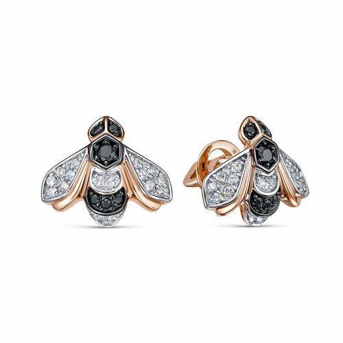 фото Серьги diamant online, красное золото, 585 проба, фианит, длина 1 см, , черный