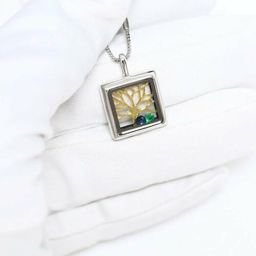 фото Колье diamant online, серебро, 925 проба, родирование, фианит, длина 45 см., бирюзовый, синий