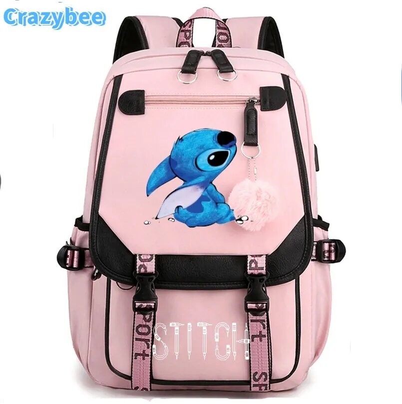 Рюкзак "Stitch" для девочек и мальчиков, школьный, 47х30х19 см, розовый, с отделением для ноутбука, водонепроницаемый