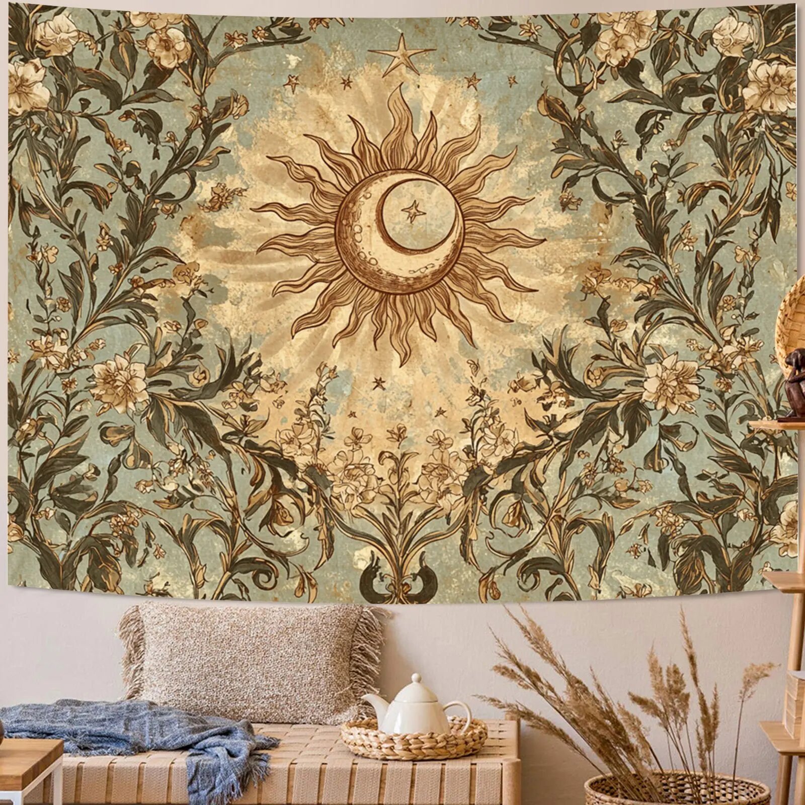 Бохо гобелен Солнце Луна полиэстер 70x100см 100x150cm39x59in
