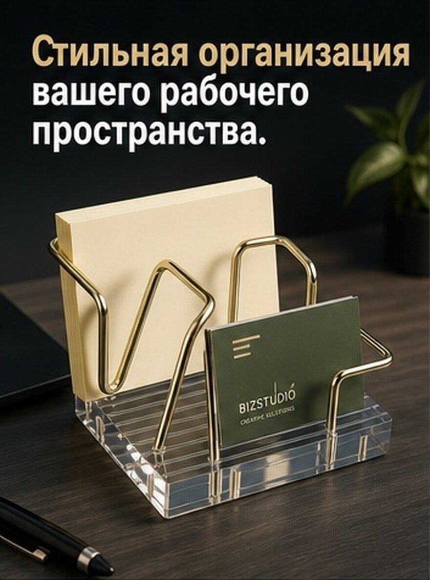Держатель для бумажных заметок из металла и акрила золотого цвета для хранения офисных принадлежностей