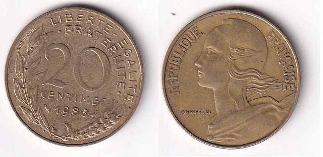 Франция 20 сантимов 1983 год