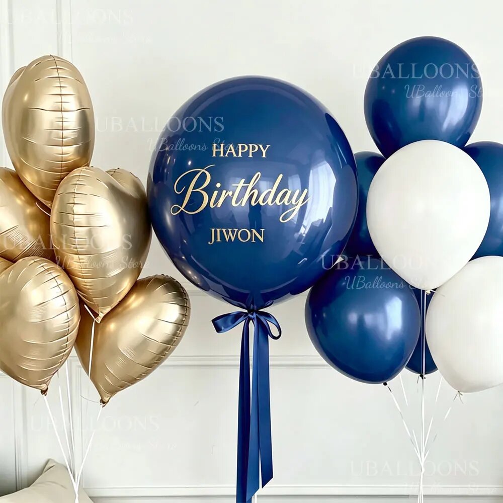 Набор шаров MicroPlush 15 шт, прозрачные, 24 дюйма Синий, Navy Blue Set, Font- White