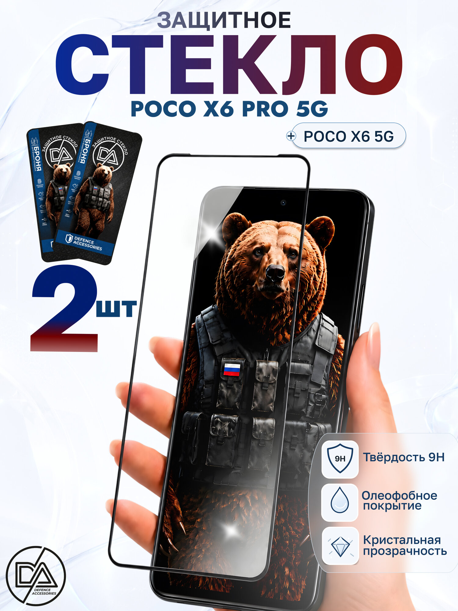 Защитное стекло для Poco X6 PRO 5G, с олеофобным покрытием, 2 шт