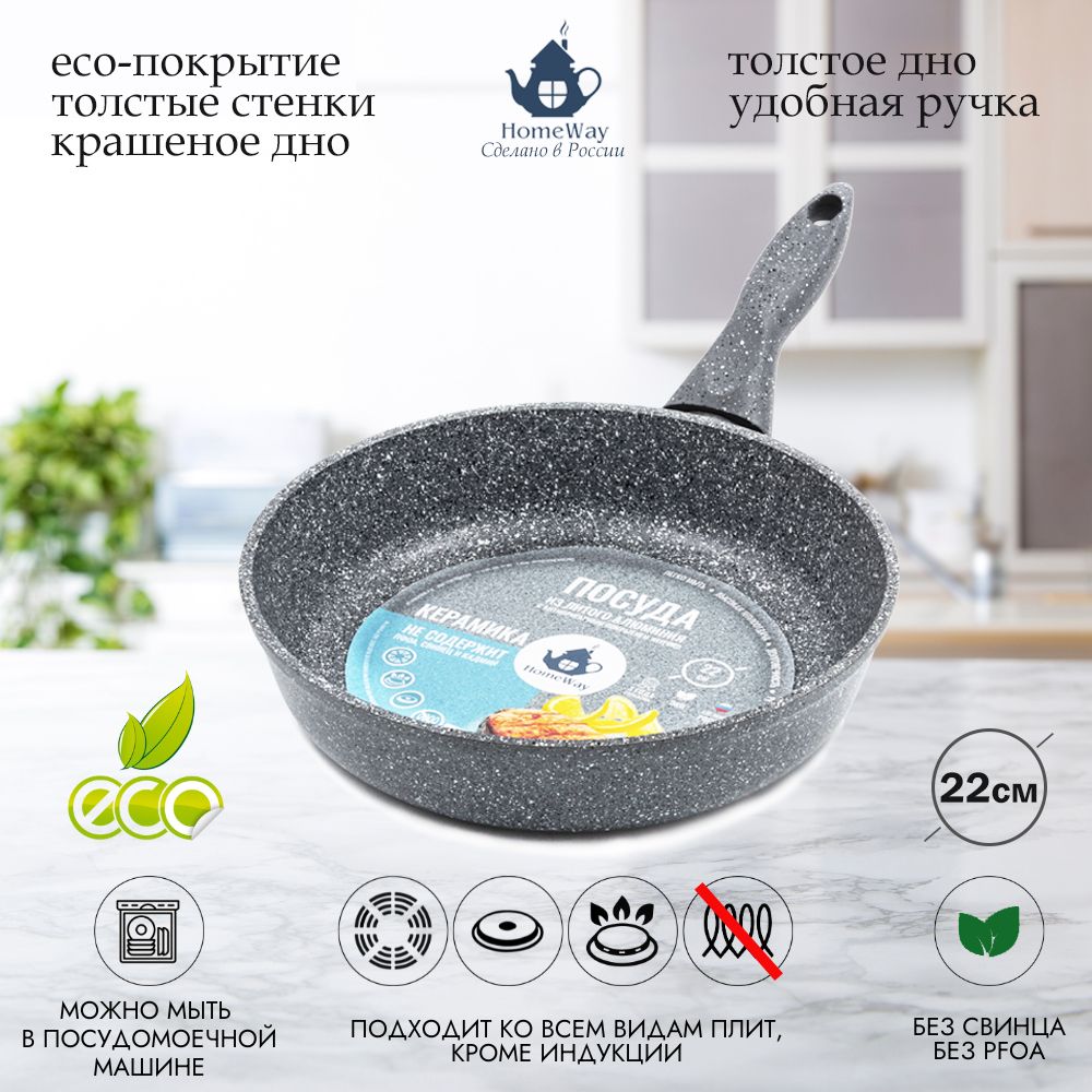 Сковорода литая 22см, серии керамика, HomeWay